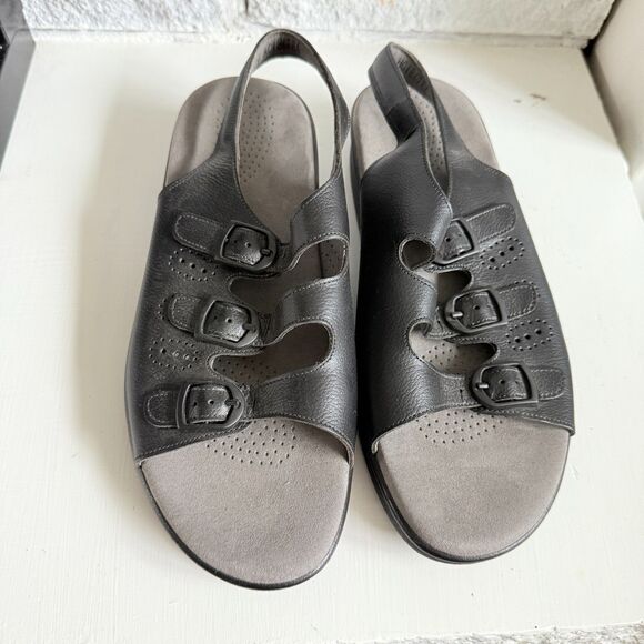 SAS Womens Size 8.5 Wide Trio II Black Open Toe Buckle Slingback Comfort Sandals - Picture 3 of 6
